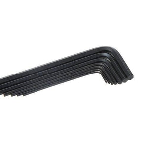Miniature l Key Wrench Screwdriver Kit Hex Key Set Allen 7pcs 0.7-3.0mm 8pk-022 Proskit - a close-up view of seven black L-shaped hex keys nested together.