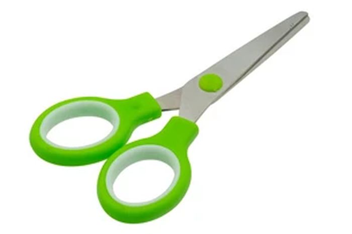 Mix Colour Scissore For General - pair of scissors with silver metal blades and bright green handles featuring white inner grips.
