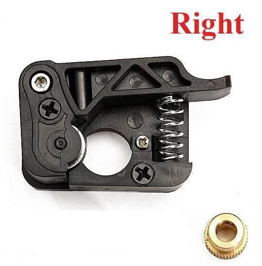 MK8/9 Dual Extruder Feed Device Part For 3d Printer 1.75mm Filament - 1( Right Side) - a black plastic extruder assembly with a tension spring and a separate small brass gear.