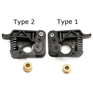 MK8/9 Dual Extruder Feed Device Part For 3d Printer 1.75mm Filament - 1( Right Side) - two black plastic extruder assemblies labeled Type 1 and Type 2, each with a brass gear below.