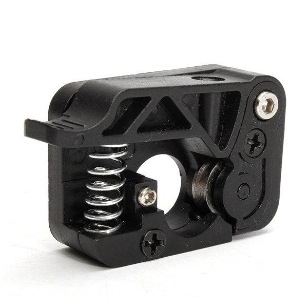 MK8/9 Dual Extruder Feed Device Part For 3d Printer 1.75mm Filament - 1( Right Side) - a black plastic mechanical assembly featuring a tension spring, a metal gear, and mounting screws.