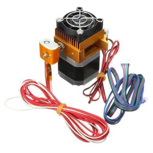 MK8 Extruder Head J-head Hotend 0.4mm Nozzle Assembled Complete Kit 3d Printer Parts - a gold-coloured heatsink with a cooling fan, a nozzle block, a stepper motor, and attached wiring harnesses.
