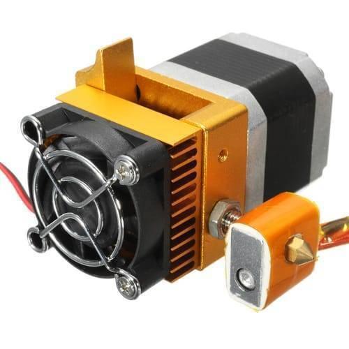 MK8 Extruder Head J-head Hotend 0.4mm Nozzle Assembled Complete Kit 3d Printer Parts - a gold-coloured metal extruder assembly with a cooling fan and a heating block.