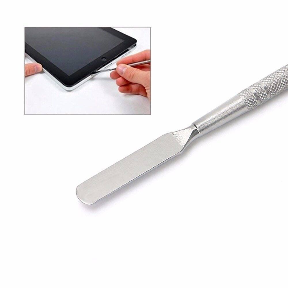Mobile Phone / Tablet 17.7cm Metal Disassembly Rods Crowbar Repairing Tool - shown as a silver metal spatula tool with a knurled handle and an inset photo.