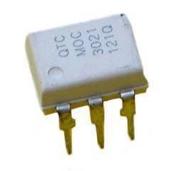 MOC3021 / MOC3020 Thyristor Driver - a white 6-pin integrated circuit component with QTC MOC 3021 121Q printed on its top surface.