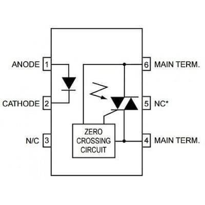 MOC3061 Zero Cross Phototriac Driver Optocoupler IC DIP6 - a black and white technical circuit diagram showing pin connections and internal components.