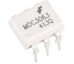MOC3063 optocoupler - shown as a white, six-pin dual-in-line package integrated circuit with the text "MOC3063 413Q" and a logo printed on top.
