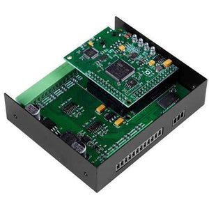 Modbus Slave RTD Remote I/o Module Data Acquisition 8 RTD Inputs 12~36VDC With Anti-reverse Protection M340 - a green circuit board with a smaller daughterboard, terminal blocks, and LEDs inside a black metal frame.