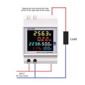 Mora AES-998 6IN1 DIN rail AC 220V 100A Voltage Current kWh Electric energy meter with Frequency and Power Factor - a white digital display unit with a color screen reading 256.3W, 0.22kWh, 223.8V, 50.0Hz, 1.14A.