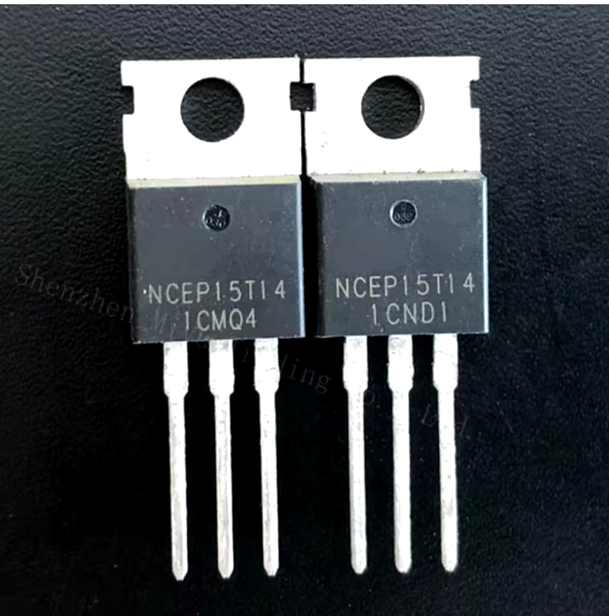 MOSFET NCE15T14 - High-Performance N-Channel Power MOSFET New Orignal - two black three-pin electronic components with silver metal tabs, showing the model number printed on the front.