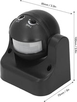 Motion Sensor Detector, Easy Installation Energy Saving Infrared PIR Motion Sensor high quality - shown as a black, spherical infrared PIR sensor with two adjustment knobs labeled LUX and TIME, including dimension annotations.