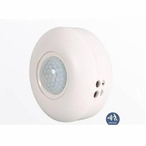 Motion Sensor Detector LED Light Switch TDL-9958J - a round, white device with a central sensor lens and two small adjustment knobs on the side.