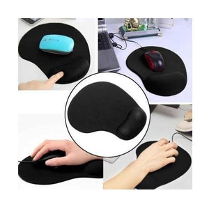 Mouse Pad With Gel Wrist Support Soft Ergonomic Mousepad H-02 - a black ergonomic mouse pad with a gel wrist rest in various usage scenarios.