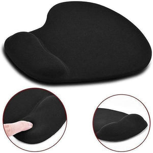 Mouse Pad With Gel Wrist Support Soft Ergonomic Mousepad H-02 - a black ergonomic mouse pad with a wrist rest, including close-up detail views.