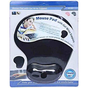 Mouse Pad With Gel Wrist Support Soft Ergonomic Mousepad H-02 - in its original blue retail packaging, featuring a black ergonomic mouse pad with a gel wrist rest.