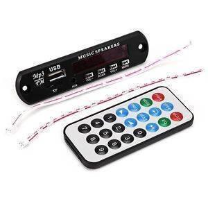 MP3 Player Amplifier Panel LED 5V Audio Module Support Fm Radio USB Tf Aux Remote No Bluetooth - shown with a black control panel featuring a USB port, TF slot, and remote control with white buttons.