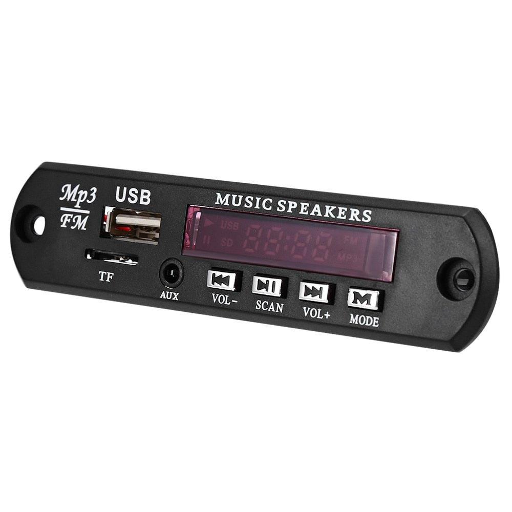MP3 Player Amplifier Panel LED 5V Audio Module Support Fm Radio USB Tf Aux Remote No Bluetooth - a black rectangular audio module with a digital display, USB port, TF card slot, AUX jack, and control buttons.