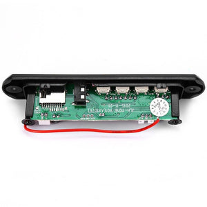 MP3 Player Amplifier Panel LED 5V Audio Module Support Fm Radio USB Tf Aux Remote No Bluetooth - a green circuit board with a TF card slot, three buttons, and a red wire connector in a black frame.