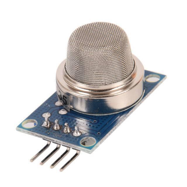 MQ135 Air Quality Detector Sensor Module - a silver metallic sensor head mounted on a blue rectangular circuit board with four output pins.