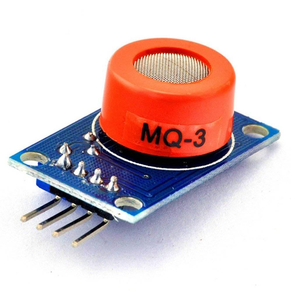 MQ3 Alcohol Sensor Detector Gas Sensor Module - a blue circuit board with a cylindrical orange sensor housing and four metal connector pins.
