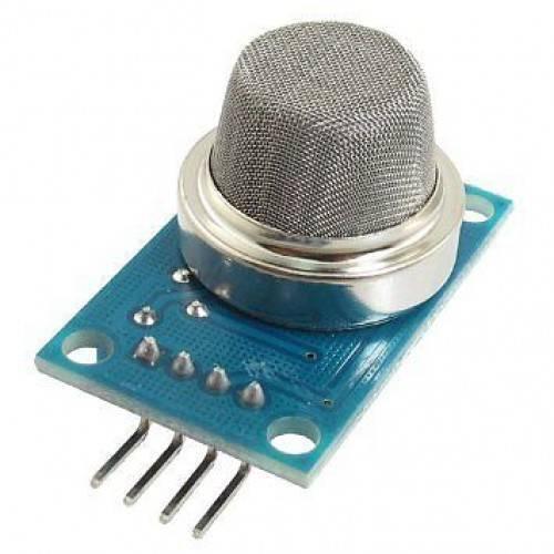 MQ4 High Sensitivity Gas Methane (cng) Detector Sensor Module - a blue rectangular circuit board with a metallic mesh sensor cap and four silver connector pins extending from one end.