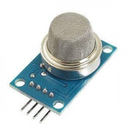 MQ5 Methane Lpg Liquid Propane Gas Sensor Module - a metallic sensor head mounted on a blue rectangular circuit board with four output pins.