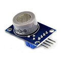 MQ9 Carbon Monoxide Methane And Lpg Gas Sensor Module - a blue circuit board with a cylindrical grey sensor, a blue potentiometer, and four output pins.