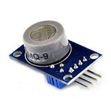 MQ9 Carbon Monoxide Methane And Lpg Gas Sensor Module - a blue circuit board with a cylindrical grey sensor, a blue potentiometer, and four output pins.