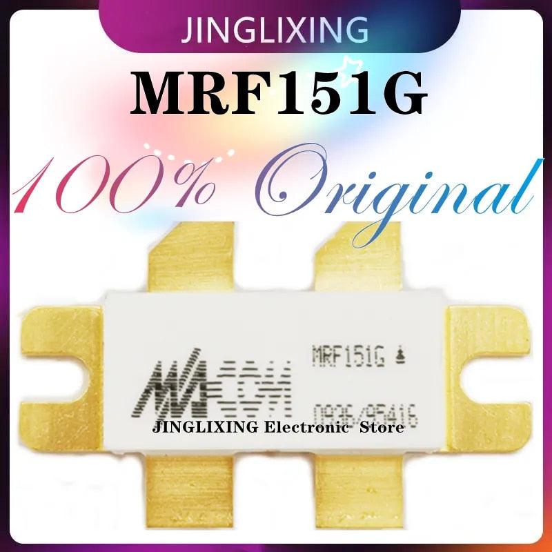MRF151G MRF151G Mrf 151G N-channel Broadband RF Power MOSFET Used 300 w 50 v 175 MHz - a white ceramic RF power MOSFET with four gold-plated metal leads, displaying the MACOM logo and MRF151G text on its top surface.