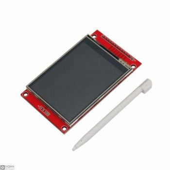 MSP2807 2.8 Inch 320*240 SPI Serial TFT LCD Module Display Screen With Touch Panel Driver IC ILI9341 For MCU - a rectangular black screen on a red circuit board with a row of pins and an included white plastic stylus.