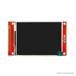 MSP2807 2.8 Inch 320*240 SPI Serial TFT LCD Module Display Screen With Touch Panel Driver IC ILI9341 For MCU - a rectangular red circuit board with a black display screen, a side pin header, and a four-pin connector on the right.