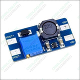 MT3608 Booster Converter Power Module DC-DC Step Up Module - a blue rectangular circuit board featuring a black inductor labeled 220 and a blue adjustable potentiometer.