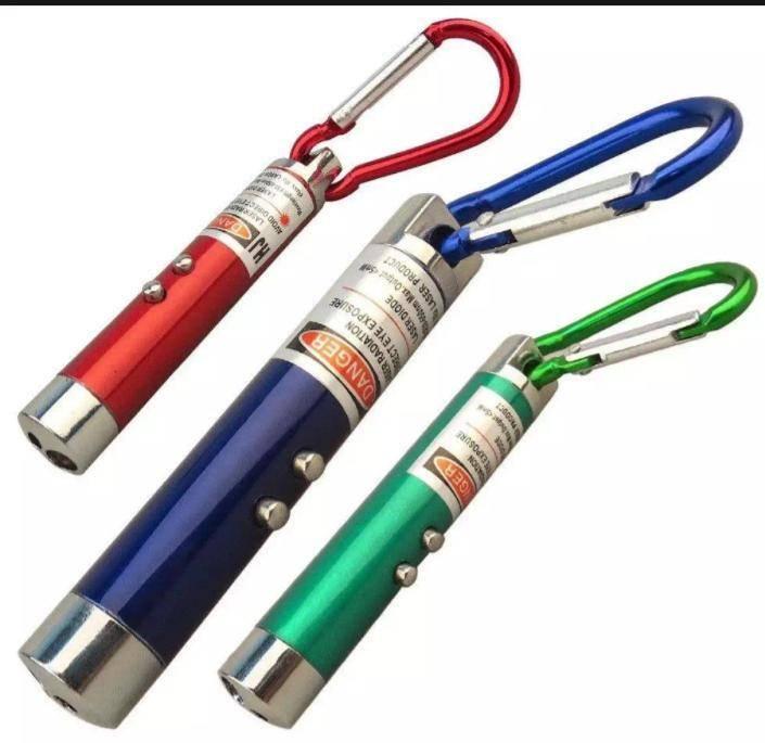 Multi Function Laser Light For Kids Mix Color - blue, and green, each with two side buttons and a carabiner clip.