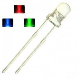 Multicolor LED 5mm 7 Colors Slow Blink - shown as a single clear-cased diode with two metal pins and three small square icons representing red, blue, and green.
