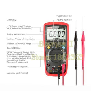 Multimeter digital UNI-T UT139C - shown with an LCD display reading 0.000, a central function selector knob, input terminals, and two test leads.