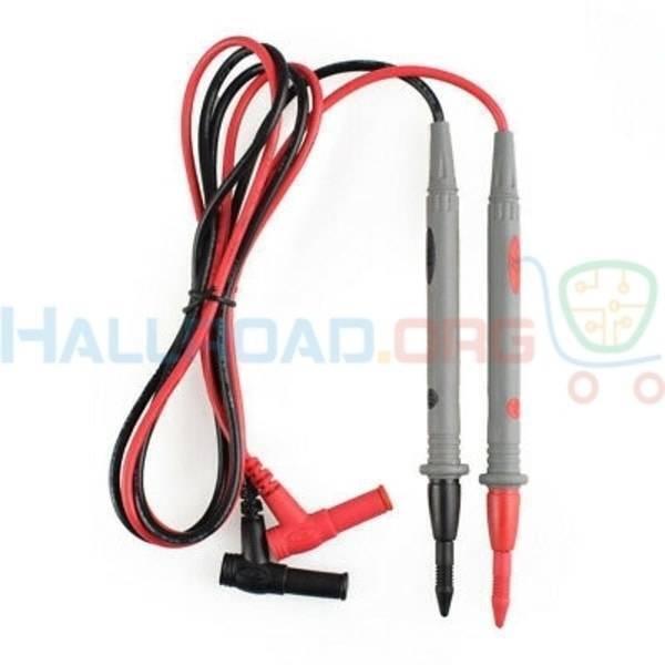 Multimeter Meter Probe Test Lead HC136 - a pair of red and black multimeter test leads with grey handles and angled connectors.