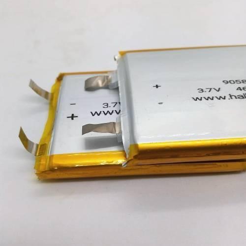 Multipurpose 4600mAh 3.7V Lithium Ion Battery Rechargeable Battery For IOT Robotics And Ev Electric Vehicle - a close-up showing two stacked rectangular silver-colored cells with yellow edges and exposed metal tabs.