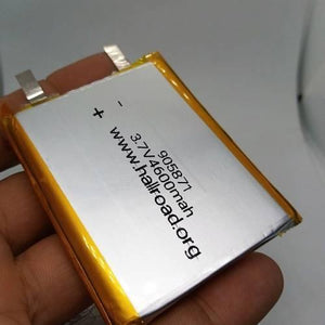 Multipurpose 4600mAh 3.7V Lithium Ion Battery Rechargeable Battery For IOT Robotics And Ev Electric Vehicle - a rectangular silver pouch cell with yellow edges and two metal tabs, showing model 905871 printed on it.