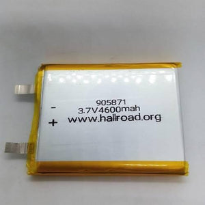 Multipurpose 4600mAh 3.7V Lithium Ion Battery Rechargeable Battery For IOT Robotics And Ev Electric Vehicle - a rectangular silver pouch cell with yellow tape edges and two metal contact tabs, labeled 905871.