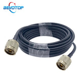 N Male To n Male Low Loss Cable Extension Antenna (60 FEET) For 2g 3g 4g Signal Booster Without - a black coaxial cable coiled and secured with tape, featuring two silver N-type male connectors at the ends.