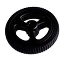 N20 Motor Rubber Wheel – 34mm Diameter (Black) | Digilog.pk - a round, black plastic wheel with a textured outer tread and a three-spoke center hub.