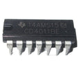 Nand Gate CD4011 IC CMOS Quad 2 Input Nand Gate - CD4011BE IC, a black rectangular 14-pin CMOS quad 2-input NAND gate integrated circuit shown from a top-down perspective.