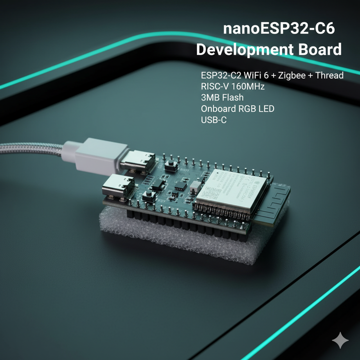 nanoESP32-C6 Development Board | ESP32-C6 WiFi 6 + Zigbee + Thread | RISC-V 160MHz | 8MB Flash | Onboard RGB LED | USB-C