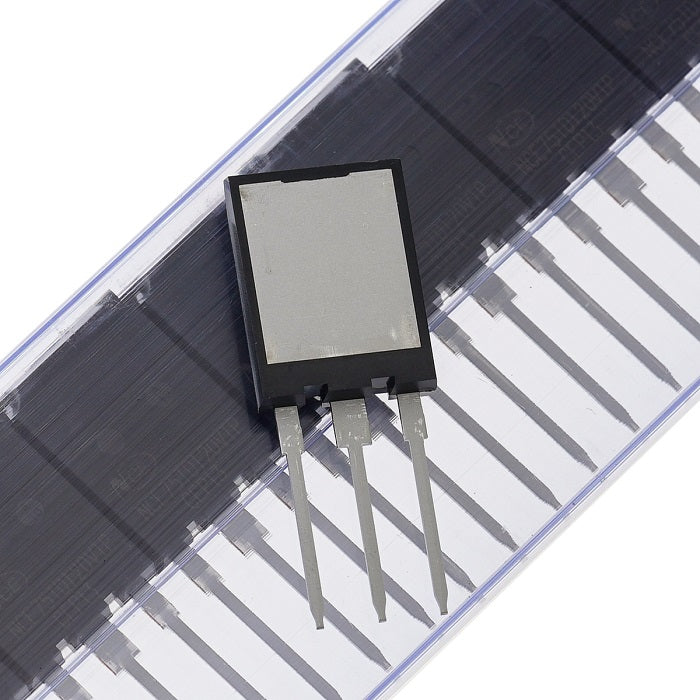 NCE 75TD120 IGBT MOSFET Power Semiconductor - a black three-pin power semiconductor component resting on its clear plastic storage tube.