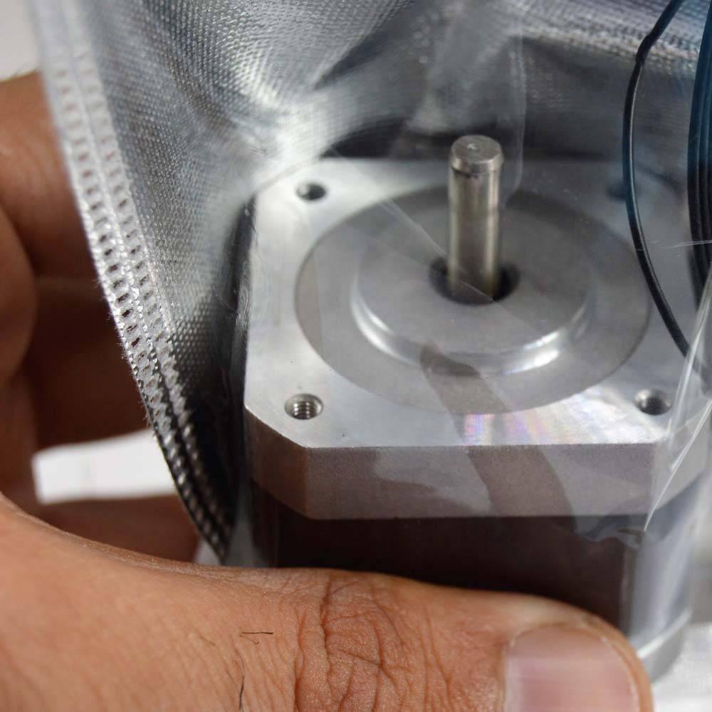 NEMA 17 4 Wire Stepper Motor NEMA17 Stepper Motor REFIRBISHED - shown as a close-up of the silver metal motor face and shaft inside a clear and metallic anti-static bag.