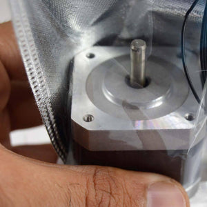 NEMA 17 4 Wire Stepper Motor NEMA17 Stepper Motor REFIRBISHED - shown as a close-up of the silver metal motor face and shaft inside a clear and metallic anti-static bag.