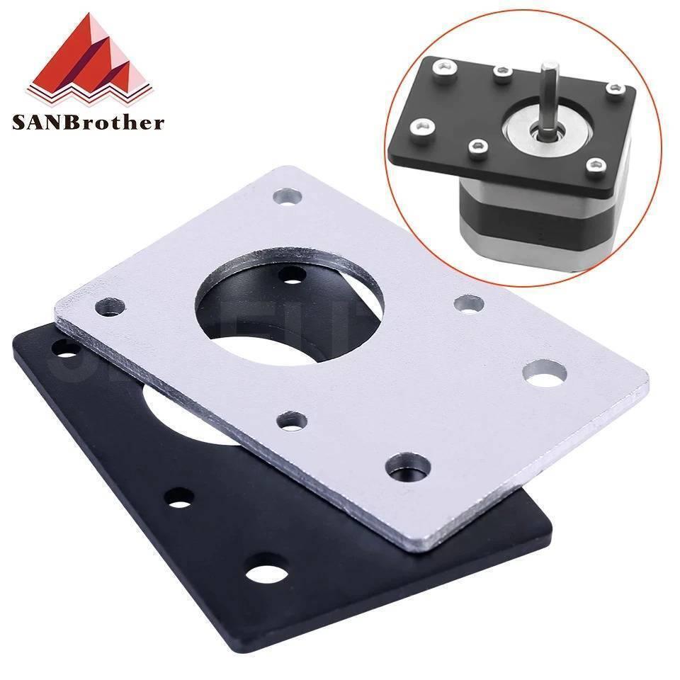 NEMA 17 42mm Stepper Motor Mount Flat Bracket Alloy Plate CNC 3d Printer Parts - a silver and a black rectangular metal plate, with an inset showing one mounted on a motor.