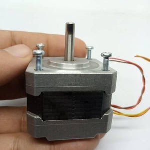 NEMA 17 Single Shaft 1.8 Degree Compact Powerful Stepper Motor - the silver metal body, central shaft, and attached colored wires.