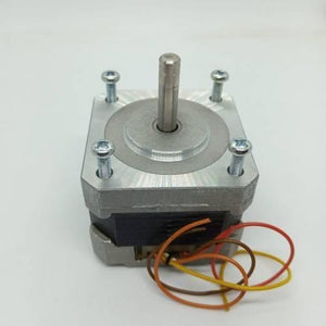 NEMA 17 Single Shaft 1.8 Degree Compact Powerful Stepper Motor - shown from a top-down angle with four mounting screws and loose orange, red, and yellow wires.
