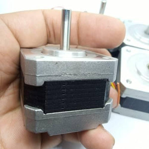 NEMA 17 Single Shaft 1.8 Degree Compact Powerful Stepper Motor - the silver metal casing, black motor body, and protruding shaft.
